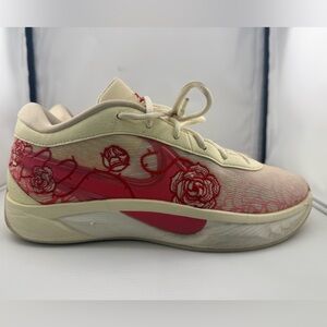 Women's or Men  Cream and Red Floral Sneakers